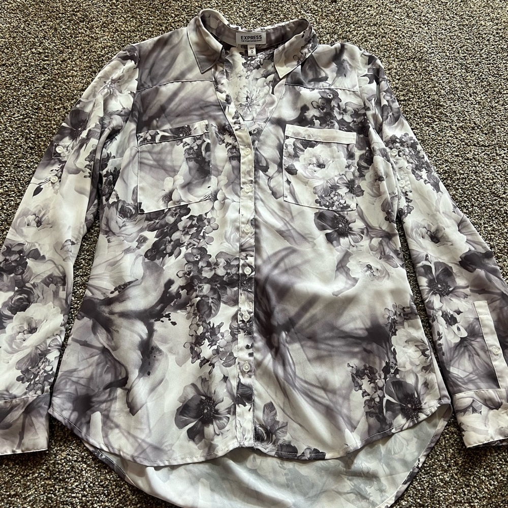 Express Black and White Floral Blouse